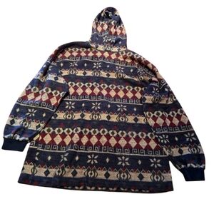 Vintage 90’s Knit Hoodie Men’s L Striped Geometric Ribbed Blue Red Acrylic Korea